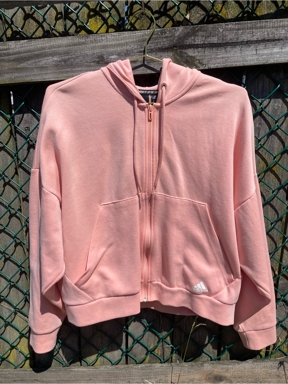 adidas Peach Pink Zip Hoodie with Drawstrings